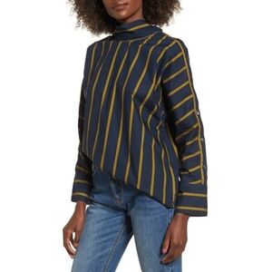 EVIDNT Striped Button Sleeve Top
